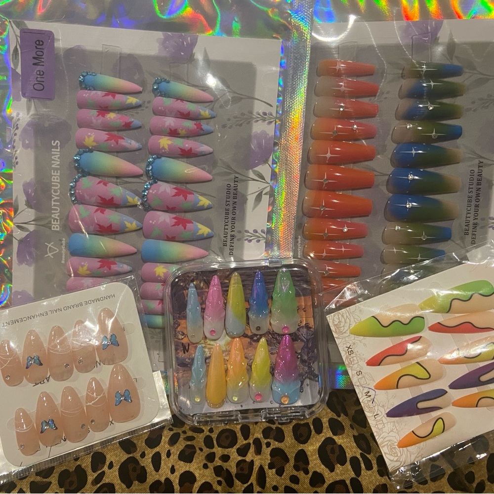 Colorful Assorted Press-On Nail Set - Multicolor Designs